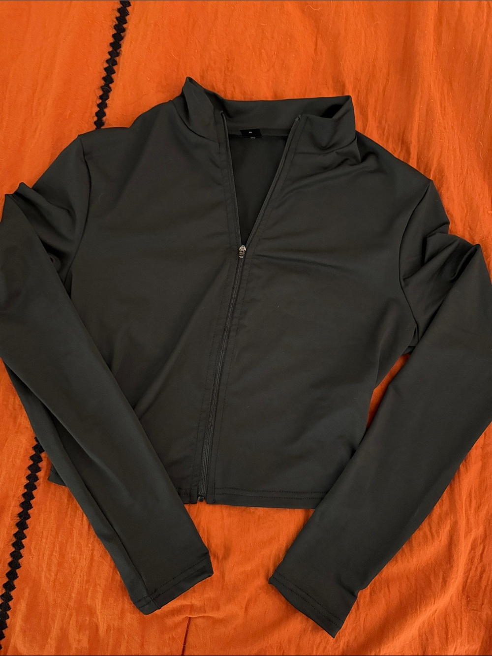 Black Zip-Front Workout Cropped Jacket